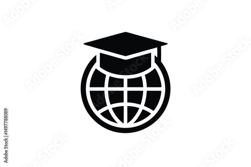 Global education graduation cap silhouette icon symbol