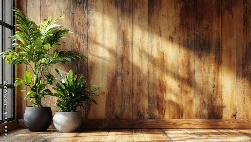 Obraz premium Rustic, natural, sunlit interior with plants