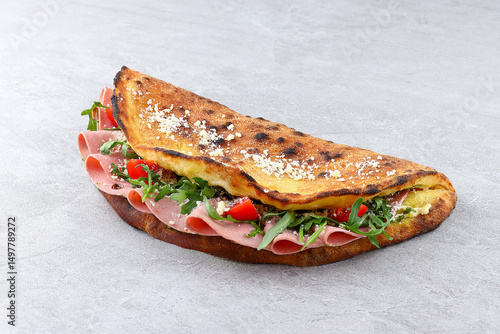 Canvas Print Enjoy a Delicious Ham Omelette Sandwich packed with Fresh and Flavorful Ingredie