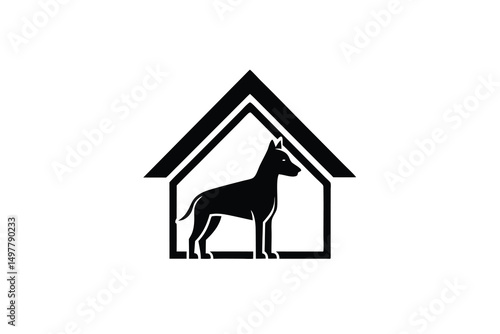 Dog silhouette inside house icon pet shelter home