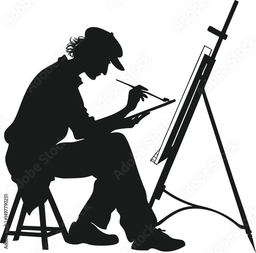   Hand drown  Artist painting silhouette