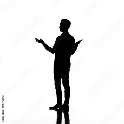 Silhouette of a Person Presenting, Isolated on White Background