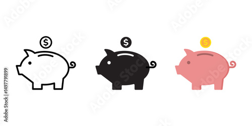 vector Illustration of Piggy Banks in Various Styles Representing Savings and Financial Security