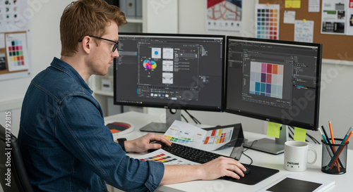 Wallpaper Mural Designing Print Brochure on Dual Monitors.. Torontodigital.ca