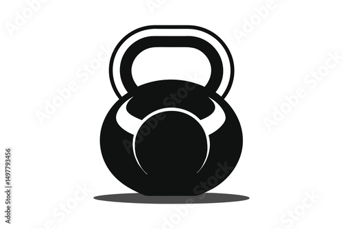 Black kettlebell silhouette for strength training fitness exercises on a white background