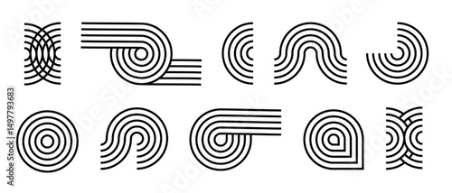 Line pattern Abstract shapes geometric elements. Architect design mid century shapes set. Vector