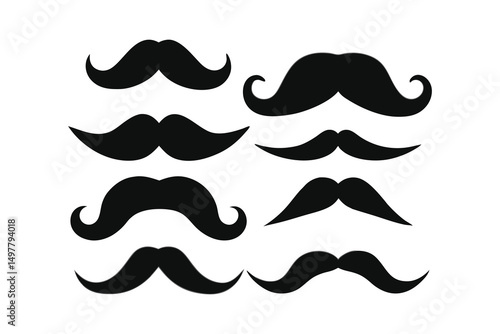 Set of cute mustache silhouette vector illustration on white background.