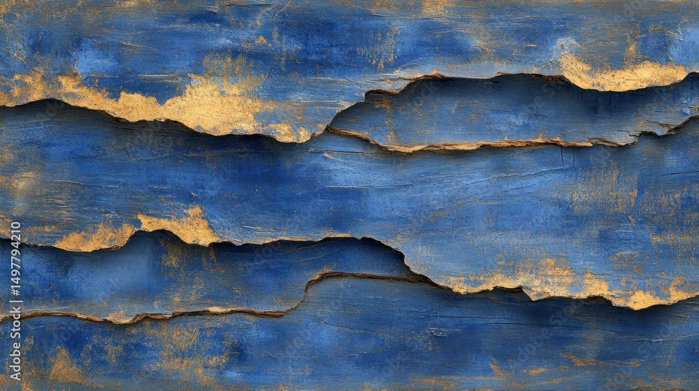 Obraz premium Textured blue and gold wood-like surface