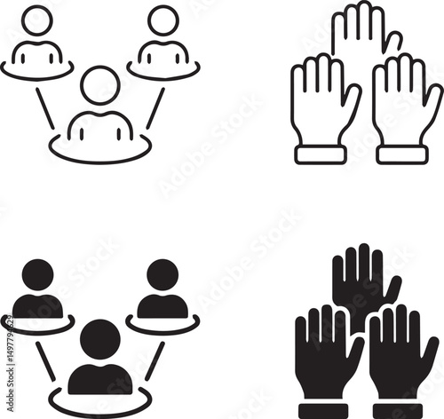 A clear and simple name for the image based on your input could be:
Colorful vector set of human hand and people icons for charity and volunteer concepts