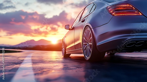 A car driving on the wilderness highway