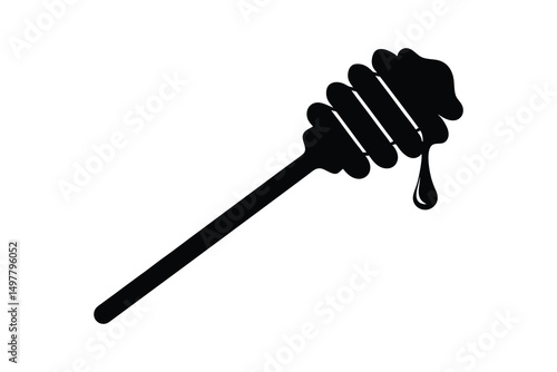 Honey dipper stick with dripping honey vector, Honey stick silhouette, vector illustration