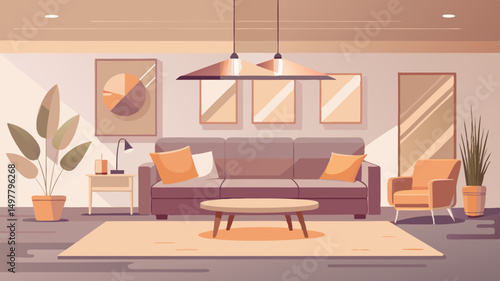 Modern Living Room Interior Design with Sofa and Armchair