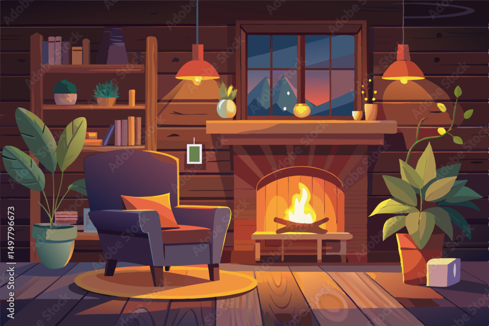 custom made wallpaper toronto digitalCozy Cabin Living Room with Fireplace and Mountain View