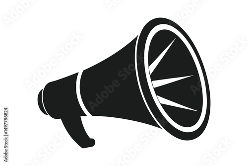 A simple black megaphone icon silhouette in a white background