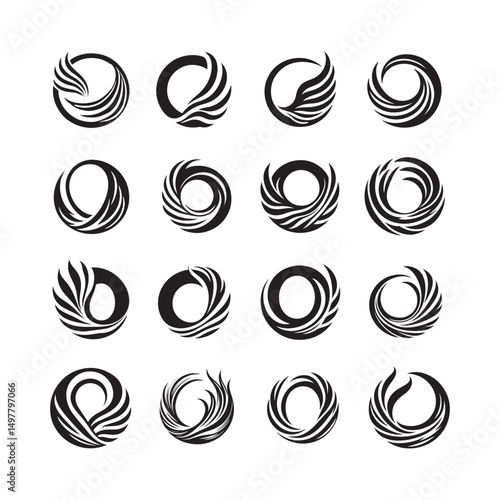 Stylish vector set of letter O with wings, flying O monogram logo design collection, modern abstract logo icons with wing shape for branding use

