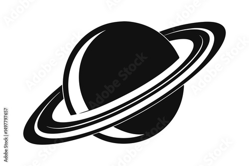 Generated with AI tools, planet saturn with planetary ring silhouette vector black and white