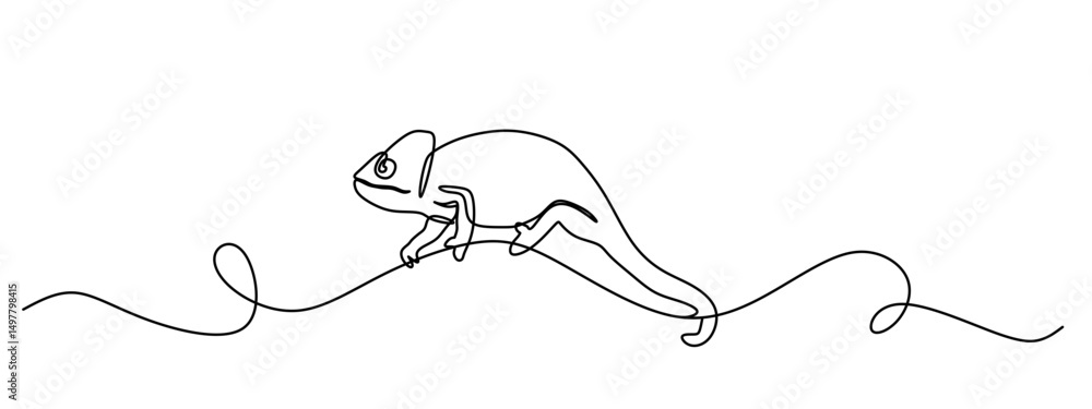 Obraz premium continuous one line art of a chameleon icon walking on a tree branch