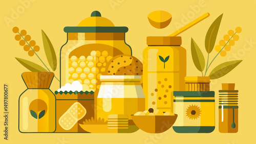 Honeycomb Honey Jars and Bee Products Collection
