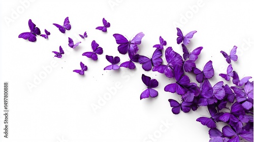 Elegant Flock of Purple Butterflies on White Background