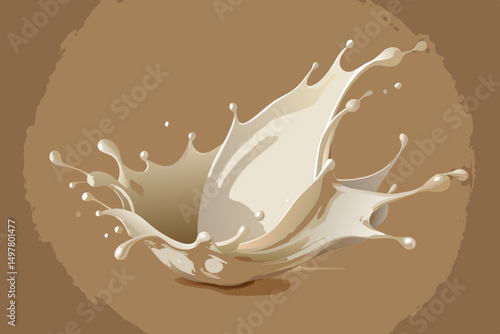 Creamy Milk Splash on Brown Background Illustration