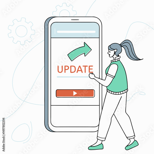 Woman initiates mobile phone software update process