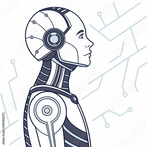 Futuristic robot profile side view artificial intelligence technology concept