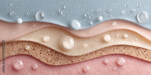Skin Hydration and Beauty: A detailed illustration of skin layers and water droplets, representing hydration and beauty in a clean and modern