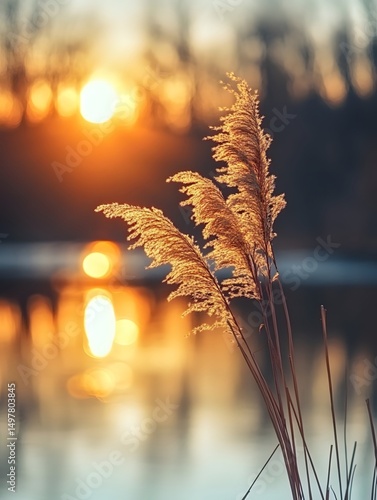 Golden reeds by the riverbank