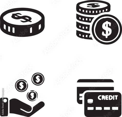 Financial Elements: A versatile collection of financial symbols, illustrating various aspects of finance and commerce in clean, minimalist style.