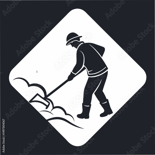 Professional vector illustration of a man shoveling snow on a white background