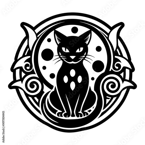A glyph style icon of black cat tattoo
