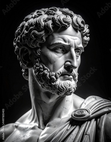hyper realistic portrait of a marble statue of Marcus Aurelius