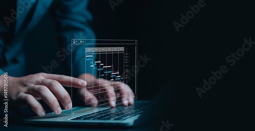managing milestones on a timeline Gantt chart in technology online. concept of project planner in software, schedule plan management work update, and workflow. project, business, plan, schedule,	
