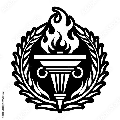 A solid style icon depicting olympic torch tattoo