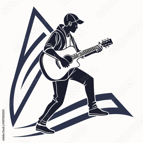 Young man playing acoustic guitar dynamic silhouette music