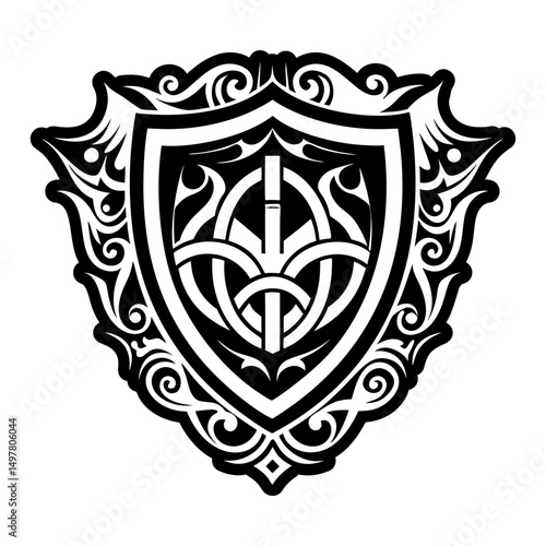 A filled style icon of old shield tattoo
