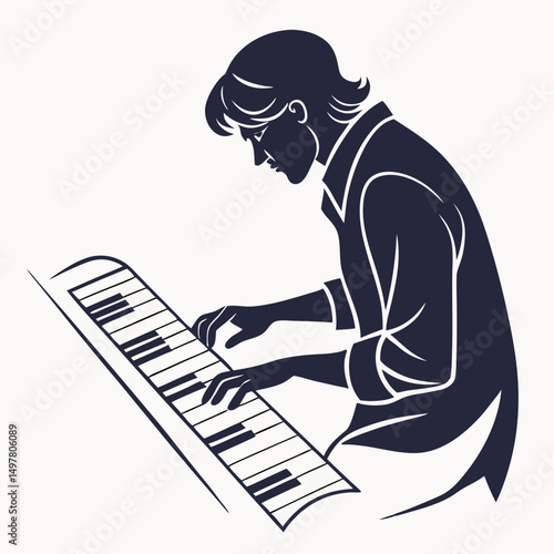 Musician playing piano keys musical instrument silhouette