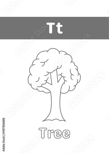 T is for tree coloring page for kids