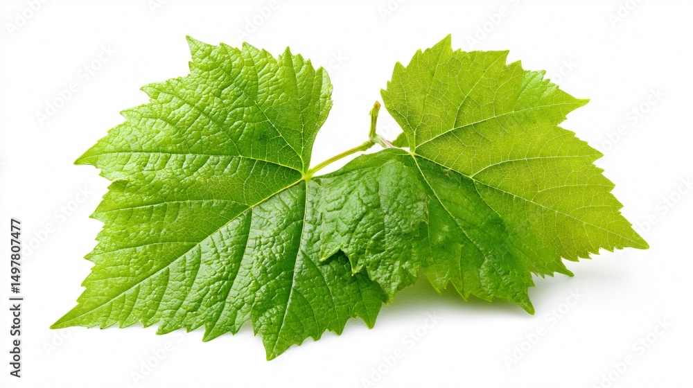 Fototapeta premium Fresh Grape Leaves Isolated on White Background for Culinary Designs