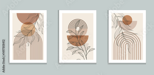 Botanical Minimalist Wall Decor Modern boho wall art set posters abstract boho rainbow prints vector