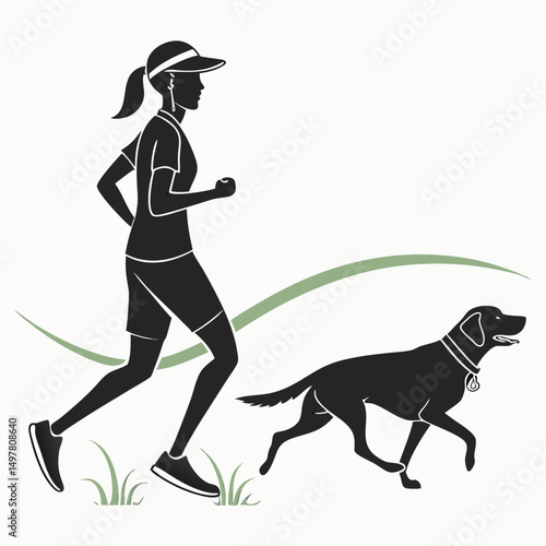 Woman jogging with dog outdoor fitness exercise sport