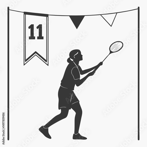 Badminton player silhouette number eleven tournament competition