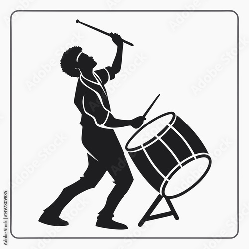Energetic drummer playing percussion instrument silhouette