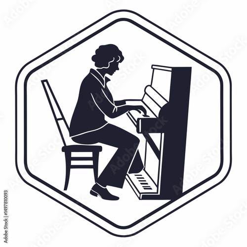 Professional musician playing piano isolated cutout image transparent background