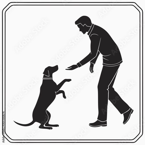 Professional dog training silhouette illustration on white background