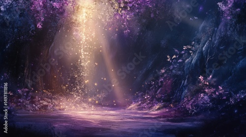 Magical Forest  Enchanted Woods  Fantasy Background  Purple  Gold Dust