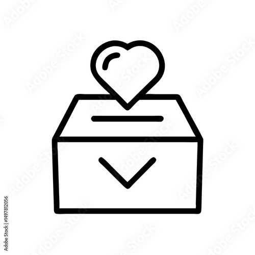 Donation box with heart icon representing charitable contributions, simple vector linear icon  