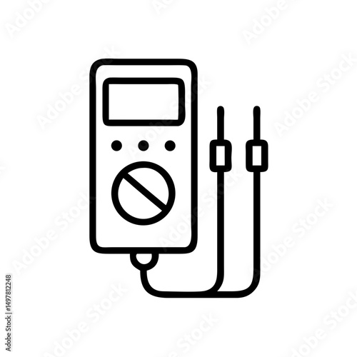 Multimeter line icon with probes and display for electrical measurement, simple vector linear icon 