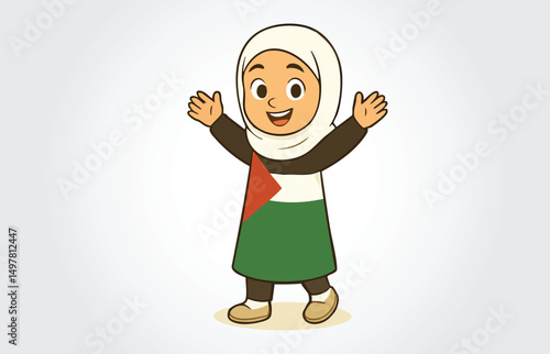 muslim palestinian girl cartoon character template
