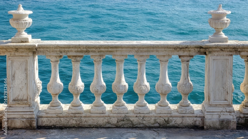 Fototapeta premium Coastal stone balustrade overlooking the sea.